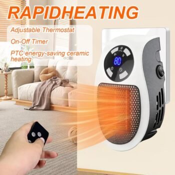 Wall Outlet Space Heater, 450W Plug in Electric Heater with Adjustable Thermostat