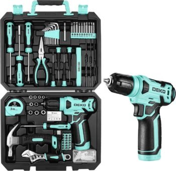 Tool Kit with Cordless Drill: DEKO Tools Set Box 126 Piece with 8V Electric Drill for Men,Woman and Home, DIY Hand for Furniture Assembling, Home Maintenance(Cyan)