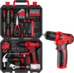 Tool Kit: DEKO Drill Set with Cordless Drill, Tool Kit Set Box, DIY Hand Tools for Men and Home, with 8V Electric Drills,126 Piece (Red)