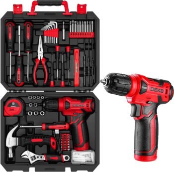 Tool Kit: DEKO Drill Set with Cordless Drill, Tool Kit Set Box, DIY Hand Tools for Men and Home, with 8V Electric Drills,126 Piece (Red)